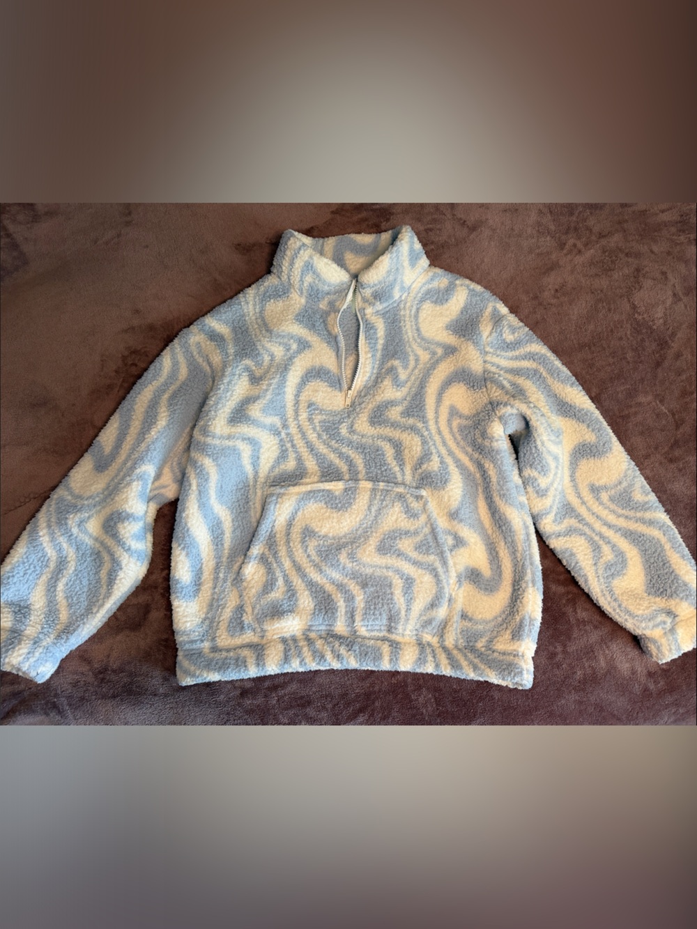 SO Blue Ivory Swirl Sherpa Quarter-Zip Fleece Pullover Jacket Size Large
